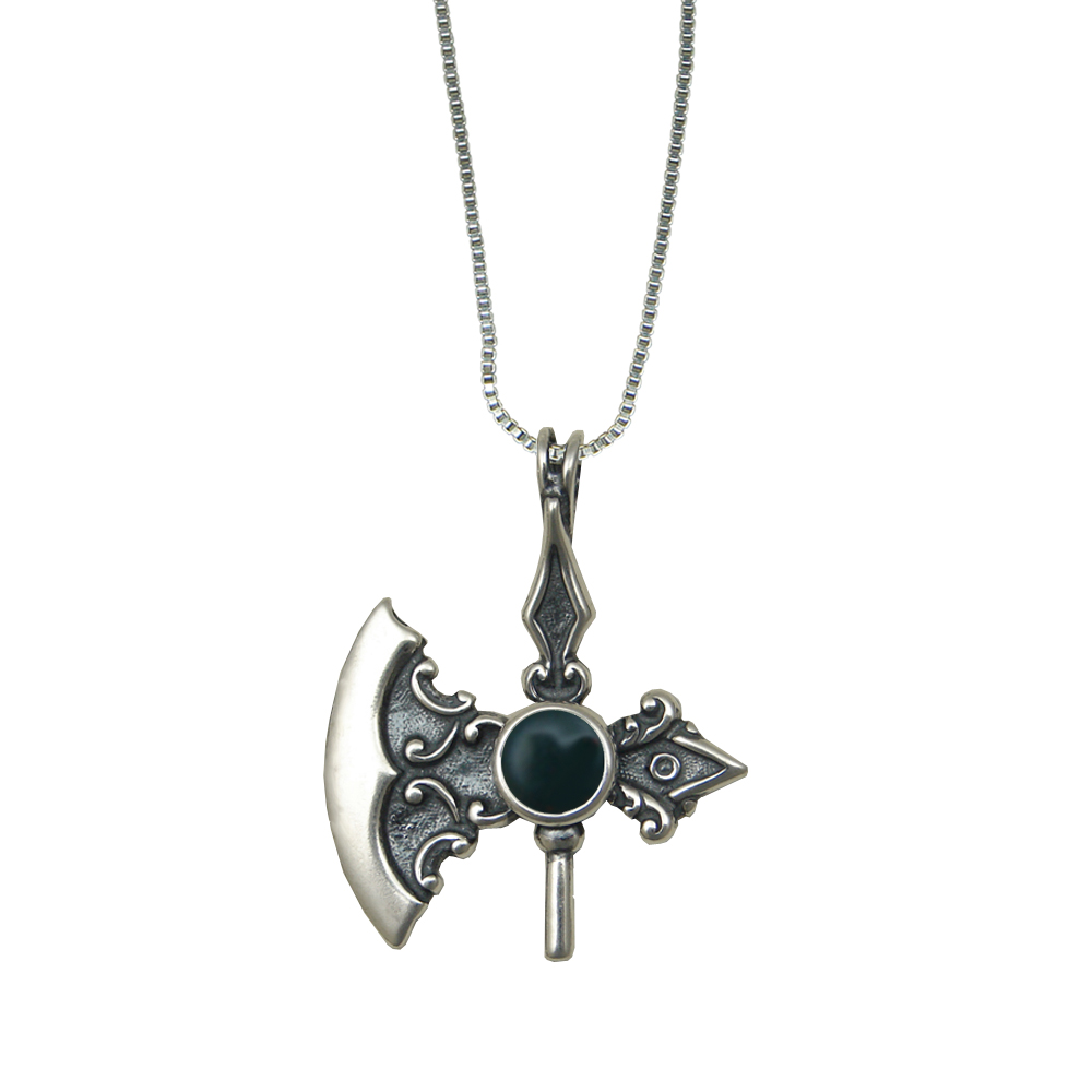 Sterling Silver Royal Battle Axe Pendant With Bloodstone